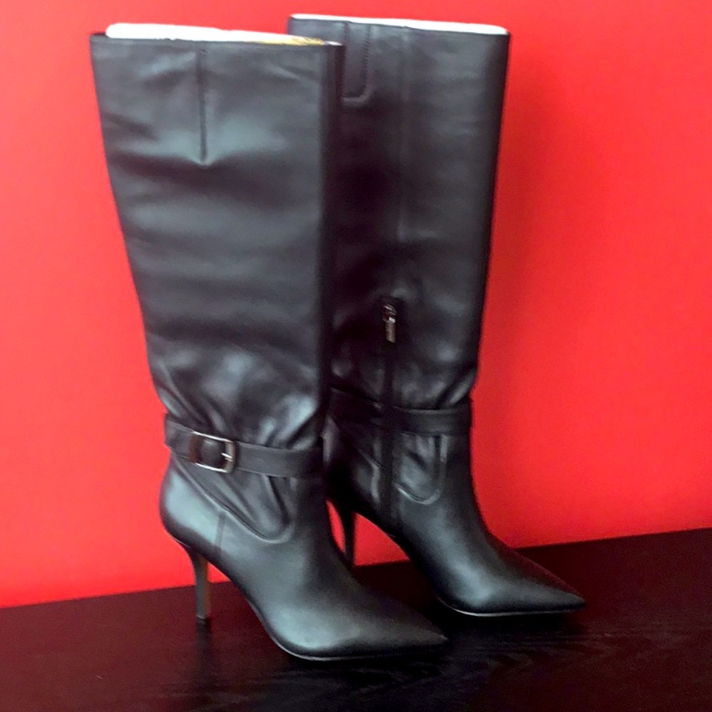 Vince Camuto VC Tuchena Black Leather Knee High Boots
